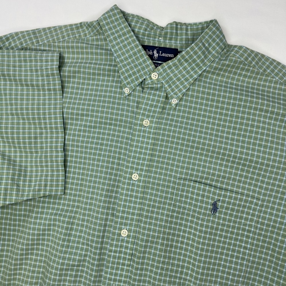 Ralph Lauren Shirt Men's XXL Bartlett Short Sleeve Button Down Green Blue Plaid